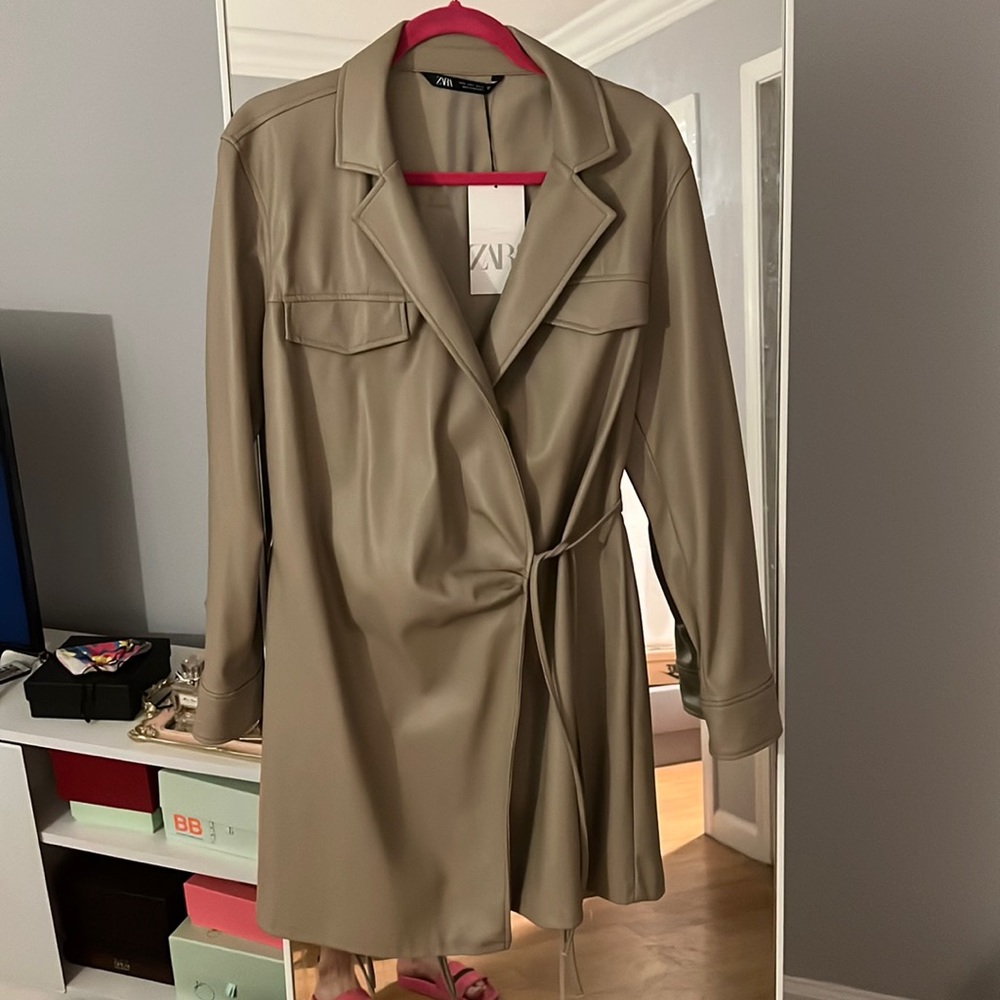 Zara Faux Leather Blazer Dress L